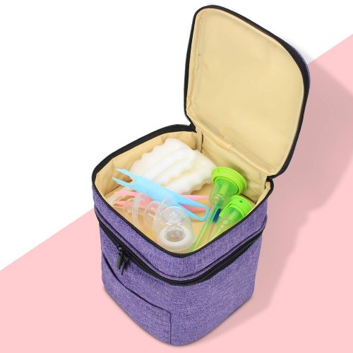  [아마존베스트]LUXJA Luxja Breastmilk Cooler Bag (Fits 4 Bottles, Up to 5 Ounce), Double-Layer Cooler Bag for Breast Milk and Bottle Set (Bag Only), Purple