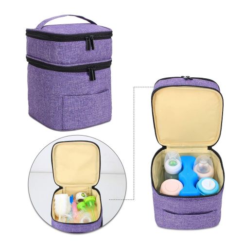  [아마존베스트]LUXJA Luxja Breastmilk Cooler Bag (Fits 4 Bottles, Up to 5 Ounce), Double-Layer Cooler Bag for Breast Milk and Bottle Set (Bag Only), Purple