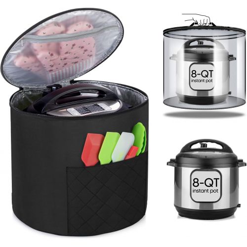  Luxja Dust Cover for 8 Quart Instant Pot (Enclosed on the Bottom), Zipper Closure Cover for 8 Quart Instant Pot (with Accessories Pockets, Patent Pending), Black (Large)