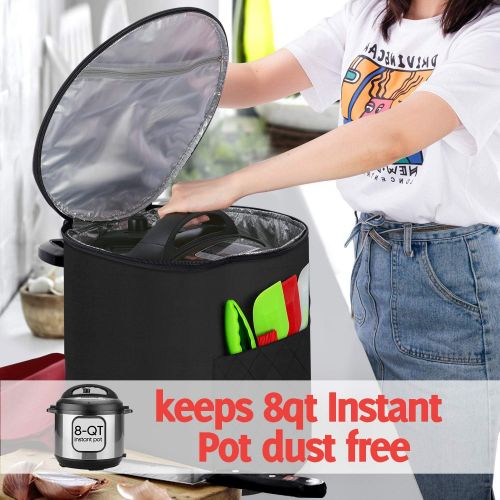  Luxja Dust Cover for 8 Quart Instant Pot (Enclosed on the Bottom), Zipper Closure Cover for 8 Quart Instant Pot (with Accessories Pockets, Patent Pending), Black (Large)