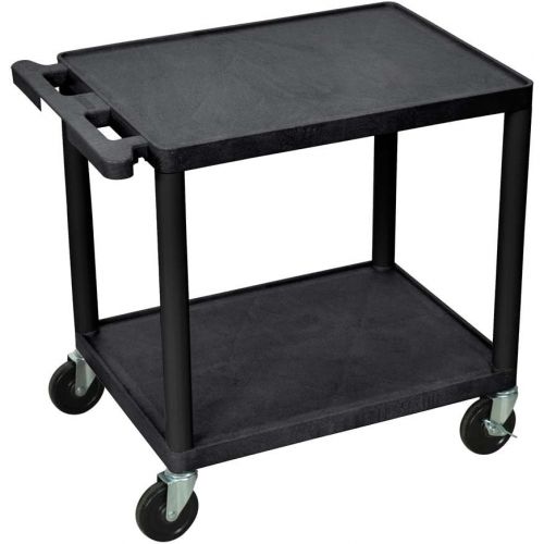  Luxor 26H Mobile Multipurpose Plastic Storage Utility AV Cart with 2 Shelves - Black