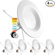 LUXRITE 5/6 Inch LED Recessed Retrofit Downlight, 14W=90W, CCT Color Selectable 2700K | 3000K | 3500K | 4000K | 5000K, Dimmable Can Light, 1100 Lumens, Wet Rated, Energy Star, Baffle Trim (4 Pack)