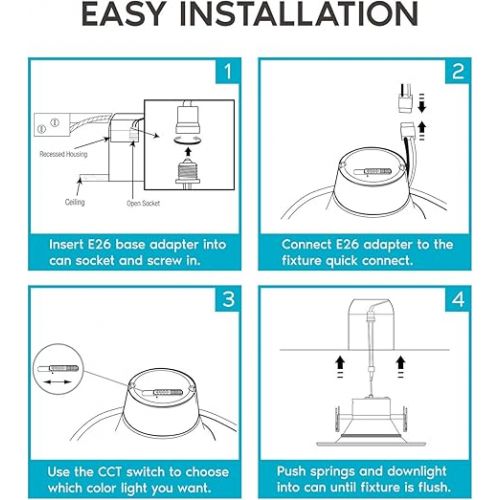  LUXRITE 5/6 Inch LED Recessed Retrofit Downlight, 14W=90W, CCT Color Selectable 2700K | 3000K | 3500K | 4000K | 5000K, Dimmable Can Light, 1100 Lumens, Wet Rated, Energy Star, Baffle Trim (4 Pack)