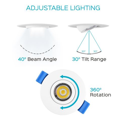  LUXRITE Luxrite 2 Inch Gimbal LED Recessed Light with Junction Box, 5W, 5000K Bright White, 400 Lumens, Dimmable Downlight, Energy Star & IC Rated, Damp Location - Adjustable Recessed Ligh