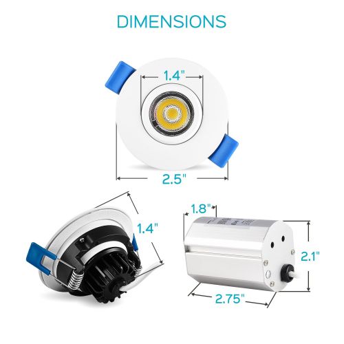  LUXRITE Luxrite 2 Inch Gimbal LED Recessed Light with Junction Box, 5W, 5000K Bright White, 400 Lumens, Dimmable Downlight, Energy Star & IC Rated, Damp Location - Adjustable Recessed Ligh