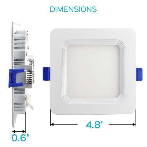  LUXRITE Luxrite 4 Inch Square Ultra Thin LED Recessed Light with Junction Box, 10W, 5000K Bright White Dimmable, 650 Lumens, Slim Recessed Ceiling Light, IC Rated Airtight, Energy Star & E