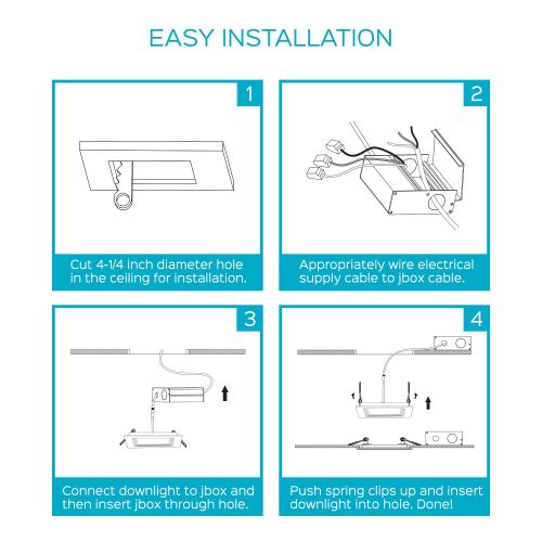  LUXRITE Luxrite 4 Inch Square Ultra Thin LED Recessed Light with Junction Box, 10W, 5000K Bright White Dimmable, 650 Lumens, Slim Recessed Ceiling Light, IC Rated Airtight, Energy Star & E