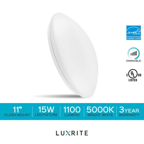  LUXRITE Luxrite 11 Inch LED Flush Mount Ceiling Light, 15W, 1100 Lumens, 5000K Bright White Dimmable, Modern Ceiling Light Fixture, Energy Star & UL Listed, Damp Location Rated