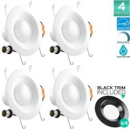 LUXRITE Pack of 4 Luxrite 5/6 Inch LED Recessed Light Kit, 15W (120W Equivalent), 3000K Soft White, Black Trim Included, Energy Star, 1100LM, Retrofit LED Downlight, Dimmable, UL Listed, E