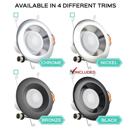  LUXRITE Pack of 4 Luxrite 5/6 Inch LED Recessed Light Kit, 15W (120W Equivalent), 3000K Soft White, Black Trim Included, Energy Star, 1100LM, Retrofit LED Downlight, Dimmable, UL Listed, E