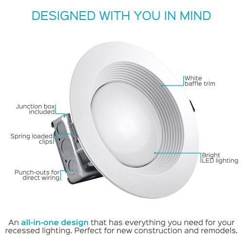  LUXRITE Luxrite 8 Inch Junction Box LED Downlight, 25W (150W Equivalent), 4000K Cool White, Energy Star, 2100 Lumens, Wet Rated, Recessed Ceiling Light, 120-277V, No Can Needed, ETL Listed