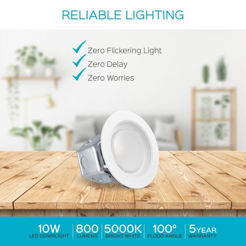  LUXRITE 2-Pack 4 Inch Junction Box LED Retrofit Downlight, Luxrite, 10W (60W Equivalent), No Can Recessed Lighting, 5000K Bright White, 800 Lumens, Dimmable, Wet Rated, 120-277V, Jbox LED