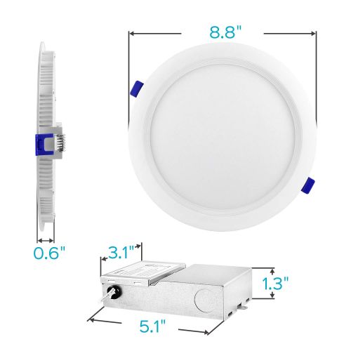  LUXRITE Luxrite 8 Inch Ultra Thin LED Recessed Light with Junction Box, 25W, 2700K Warm White, 2200 Lumens, 0-10V Dimmable, Slim Recessed Ceiling Light, IC & Damp Rated, ETL Listed