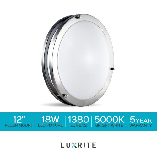  LUXRITE Luxrite LED Flush Mount Ceiling Light, 12 Inch, Dimmable, 5000K Bright White, 1380 Lumens, 18W Ceiling Light Fixture, Energy Star & ETL - Perfect for Kitchen, Bathroom, Entryway, a