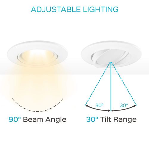  LUXRITE Luxrite 4 Inch Gimbal LED Recessed Light, 10W, 3000K Soft White Dimmable, Directional Ceiling Light, 720lm, Energy Star & ETL Listed, CRI 90, Damp Location - LED Eyeball Recessed L