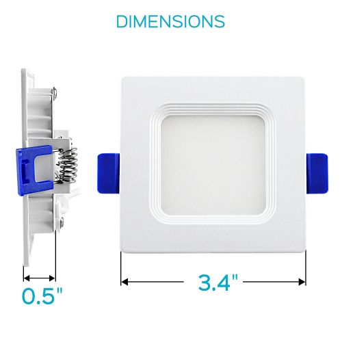  LUXRITE Luxrite 3 Inch Square Ultra Thin LED Recessed Light with Junction Box, 7W, 5000K Bright White Dimmable, 450 Lumens, Slim Recessed Ceiling Light, IC Rated Airtight, Damp Rated & ETL