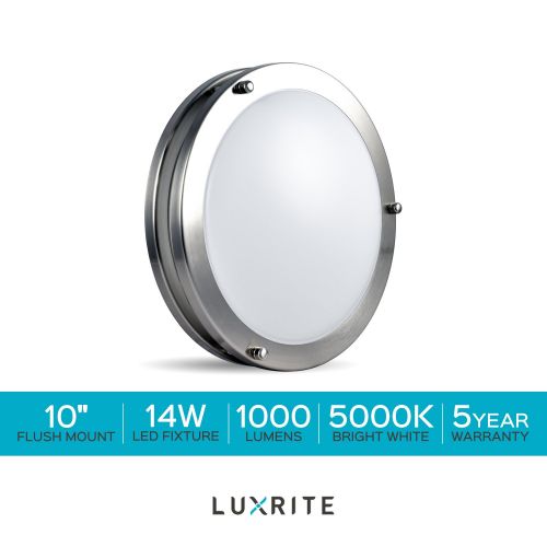  LUXRITE Luxrite LED Flush Mount Ceiling Light, 10 Inch, Dimmable, 5000K Bright White, 1000 Lumens, 14W Ceiling Light Fixture, Energy Star & ETL - Perfect for Kitchen, Bathroom, Entryway, a