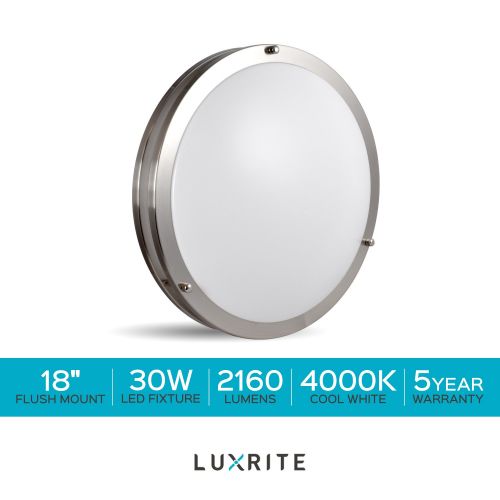  LUXRITE Luxrite LED Flush Mount Ceiling Light, 18 Inch, Dimmable, 4000K Cool White, 2160lm, 30W Ceiling Light Fixture, Energy Star & ETL - Perfect for Kitchen, Bathroom, Entryway, and Livi