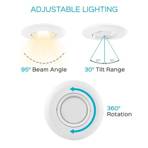  LUXRITE Luxrite 5/6 Inch Gimbal LED Recessed Light, 15W, 3000K Soft White, Dimmable LED Downlight, 1010 Lumens, Energy Star & ETL Listed, CRI 90, Damp Location - Adjustable Recessed Lighti