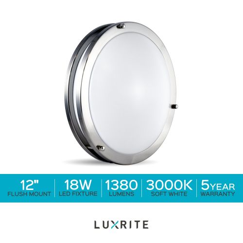  LUXRITE Luxrite LED Flush Mount Ceiling Light, 12 Inch, Dimmable, 3000K Soft White, 1380 Lumens, 18W Ceiling Light Fixture, Energy Star & ETL - Perfect for Kitchen, Bathroom, Entryway, and