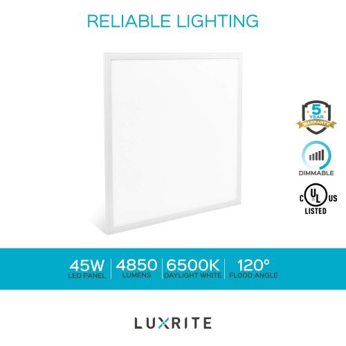  LUXRITE 4-Pack 2x2 FT LED Panel Light, Luxrite, 45W, 6500K Daylight White, 4850 Lumens, 0-10V Dimmable, 24x24 Inch LED Drop Ceiling Light, UL Listed