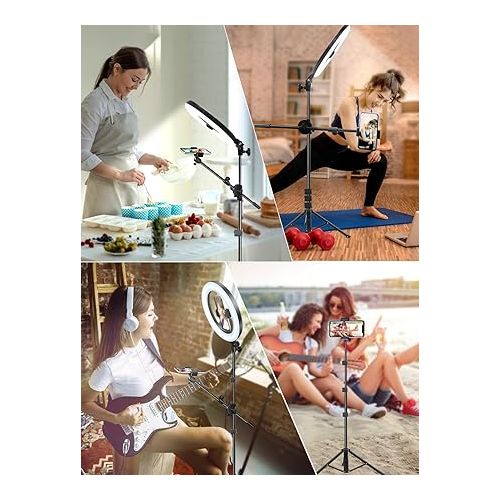  LUXSURE Selfie Ring Light with Stand and Phone Holder, Ring Light Tripod for iPhone, Overhead Phone Mount 10.5