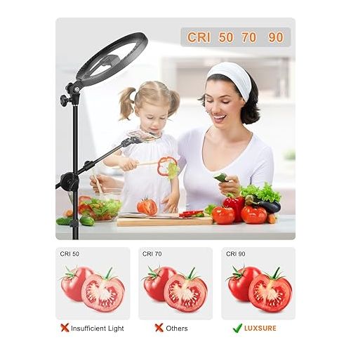  LUXSURE Selfie Ring Light with Stand and Phone Holder, Ring Light Tripod for iPhone, Overhead Phone Mount 10.5