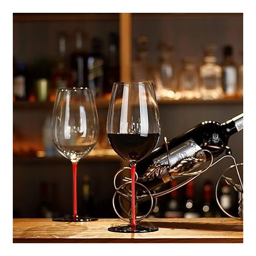  LUXU Wine Glasses(31oz) with Long Red Stem & Black Base,Luxury Lead-free Crystal Red & White Wine Glasses Set of 2, Hand Blown,Premium Modern Designed Goblet,Perfect Idea for Wine Lovers