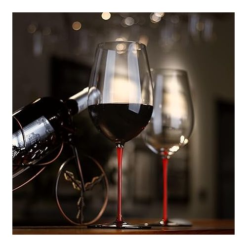  LUXU Wine Glasses(31oz) with Long Red Stem & Black Base,Luxury Lead-free Crystal Red & White Wine Glasses Set of 2, Hand Blown,Premium Modern Designed Goblet,Perfect Idea for Wine Lovers