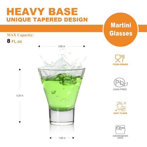  [아마존베스트]LUXU Martini Glasses,Cocktail Glasses Set of 4-Stemless Martini Cocktail Glass 8 Ounce. Cocktail Bar Glass Perfect Quality Idea for Banquet, Party, Wedding, Housewarming, Birthday Celeb