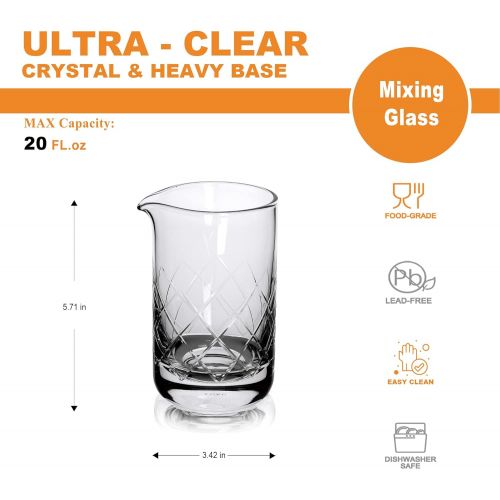  [아마존베스트]LUXU Mixing Glass,Crystal Cocktail Mixing Glass 20 OZ, Stir Glass, Premium Bar Mixing Glass, Mixer Glass-Professional Quality