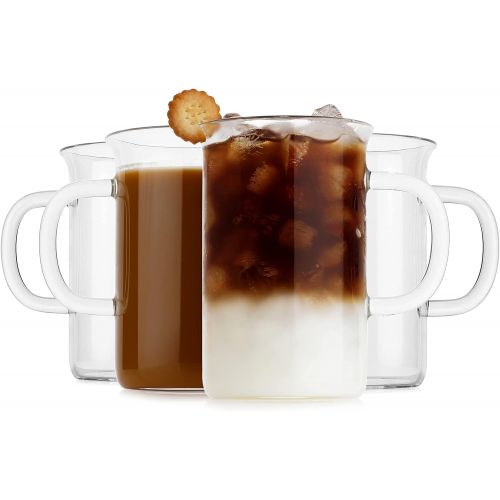  [아마존베스트]LUXU Glass Cups(Set of 4)-13 oz,Glass Coffee Mugs,Tea Cups,Clear Coffee Cup for Cappuccino,Latte,Espresso,Lead-free Drinking Glasses Great for Juice,Water,Beer,Milk Hot And Cold Dr