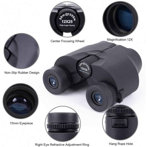  [아마존베스트]LUXUN 12x25 Compact Binoculars for Adults & Kids, IPX3 Waterproof mini Small Binoculars for Bird Watching Hunting Travel Outdoor Sightseeing