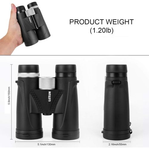  [아마존베스트]LUXUN 12x42 Compact Binoculars for Adults, Low Light Night Vision IPX3 Waterproof Binoculars for Bird Watching Hunting Outdoor Sports