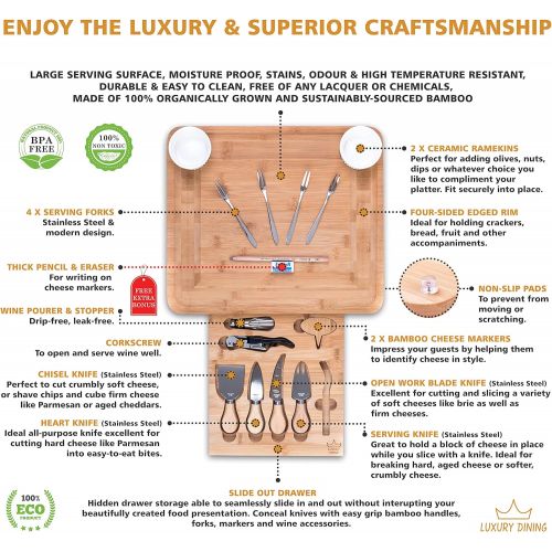  [아마존베스트]Luxury Dining 16-piece Charcuterie Cheese Board and Knife Set - Organic Bamboo Wood Cutting and Serving Tray, Perfect Wedding, Birthday and Housewarming Gifts