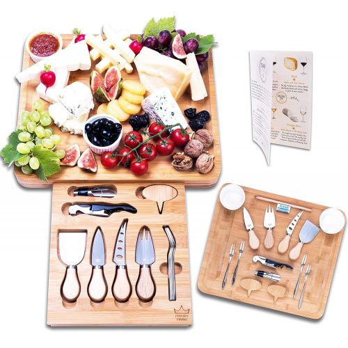  [아마존베스트]Luxury Dining 16-piece Charcuterie Cheese Board and Knife Set - Organic Bamboo Wood Cutting and Serving Tray, Perfect Wedding, Birthday and Housewarming Gifts