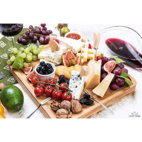  [아마존베스트]Luxury Dining 16-piece Charcuterie Cheese Board and Knife Set - Organic Bamboo Wood Cutting and Serving Tray, Perfect Wedding, Birthday and Housewarming Gifts