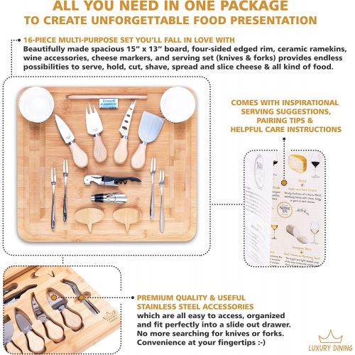  [아마존베스트]Luxury Dining 16-piece Charcuterie Cheese Board and Knife Set - Organic Bamboo Wood Cutting and Serving Tray, Perfect Wedding, Birthday and Housewarming Gifts