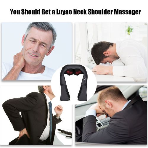  LUYAO Shiatsu Shoulder Back Neck Massager with Heat Deep Kneading Electric Back Massage for Neck, Back,...