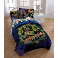 LV 2 Piece Kids Teenage Mutant Ninja Turtles Comforter Twin Set, Boys Blue Purple Green TMNT Themed Bedding Leonardo Raphael Michael Angelo Donatello Character Ninja Training Graphic