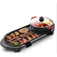 LVLUOYE Hot Pot, Multifunktionsgewirte leicht zu reinigen rechteckige Zwei-Nutzen-Elektro-Pfanne, Grill elektrische Backform, gebraten, Suppe, 1800 Watt, schwarz