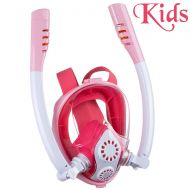LVR Full Face Snorkel Mask for Kids,Large View 180°Snorkeling Mask with Detachable Camera Mount, Dry Top Set Anti-Fog&Anti-Leak