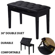 LVR Supply 30 Double Duet Solid Wood PU Leather Piano Bench Padded Keyboard Storage Seat Keyboard Seat w/Book/Music Sheet Storage (350lbs Black)