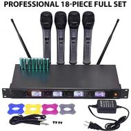 LVR Supply Professional 4 Channel VHF Handheld Wireless Microphone System with 4 Mics and 8 AA batteries (Black)