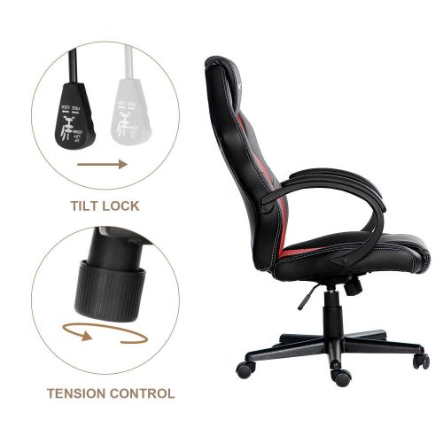  LVR Supply 400LB Racing Style Leather Gaming Chair | Heavy-Duty Ergonomic Swivel Computer, Office or Gaming Chair, Red (Back and Neck Support)