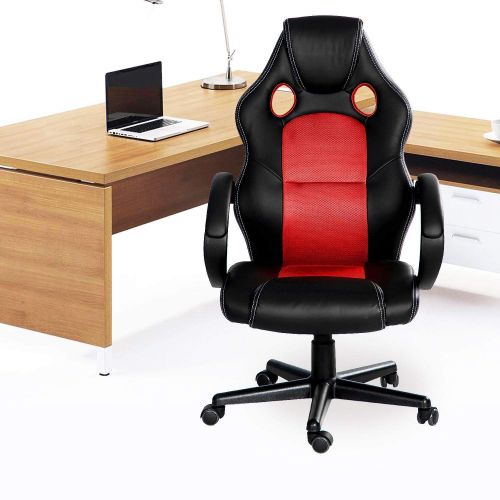  LVR Supply 400LB Racing Style Leather Gaming Chair | Heavy-Duty Ergonomic Swivel Computer, Office or Gaming Chair, Red (Back and Neck Support)