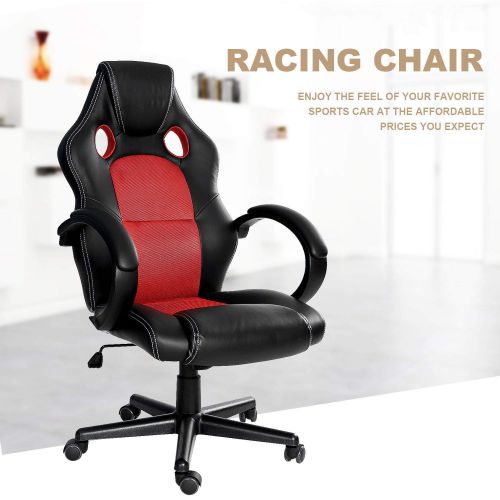  LVR Supply 400LB Racing Style Leather Gaming Chair | Heavy-Duty Ergonomic Swivel Computer, Office or Gaming Chair, Red (Back and Neck Support)