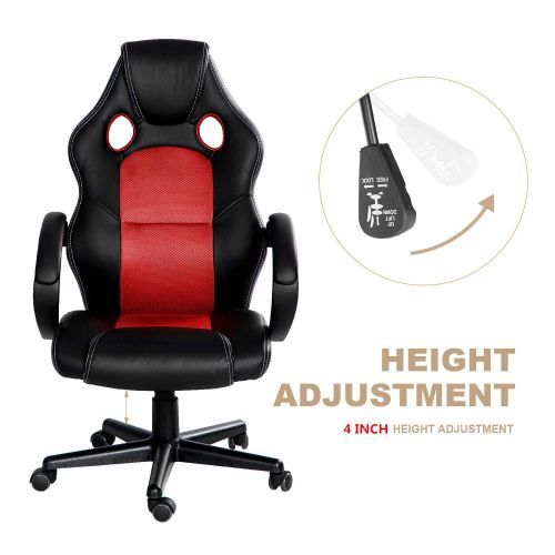  LVR Supply 400LB Racing Style Leather Gaming Chair | Heavy-Duty Ergonomic Swivel Computer, Office or Gaming Chair, Red (Back and Neck Support)