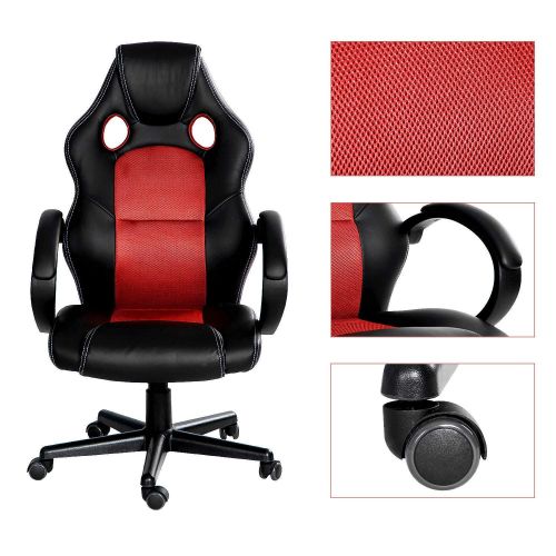  LVR Supply 400LB Racing Style Leather Gaming Chair | Heavy-Duty Ergonomic Swivel Computer, Office or Gaming Chair, Red (Back and Neck Support)