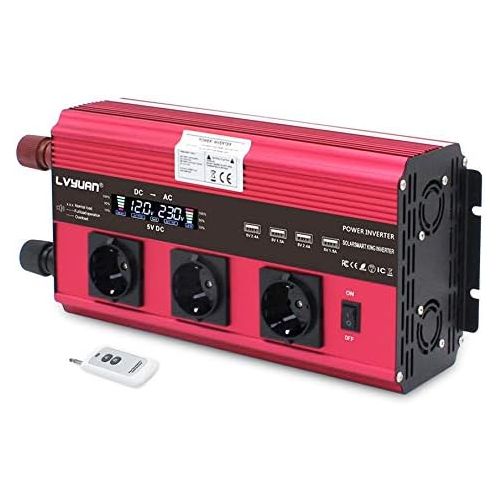  [아마존베스트]-Service-Informationen Power Inverter 2500 W / 5000 W Peak 12 V 230 V Voltage Converter Remote Control LCD 4 USB